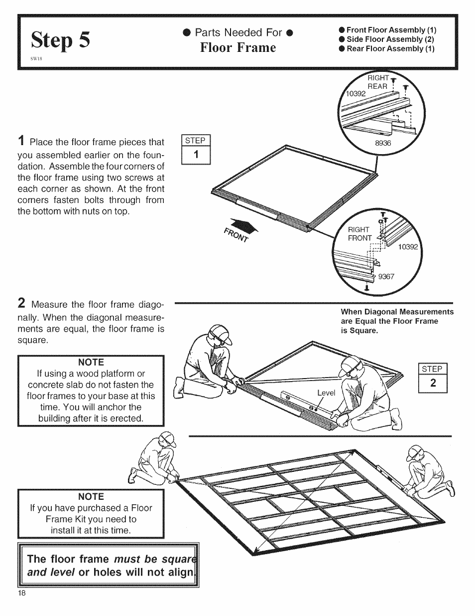 Floor frame, Step 5 | Arrow Storage Products 697.68222 User Manual | Page 18 / 34