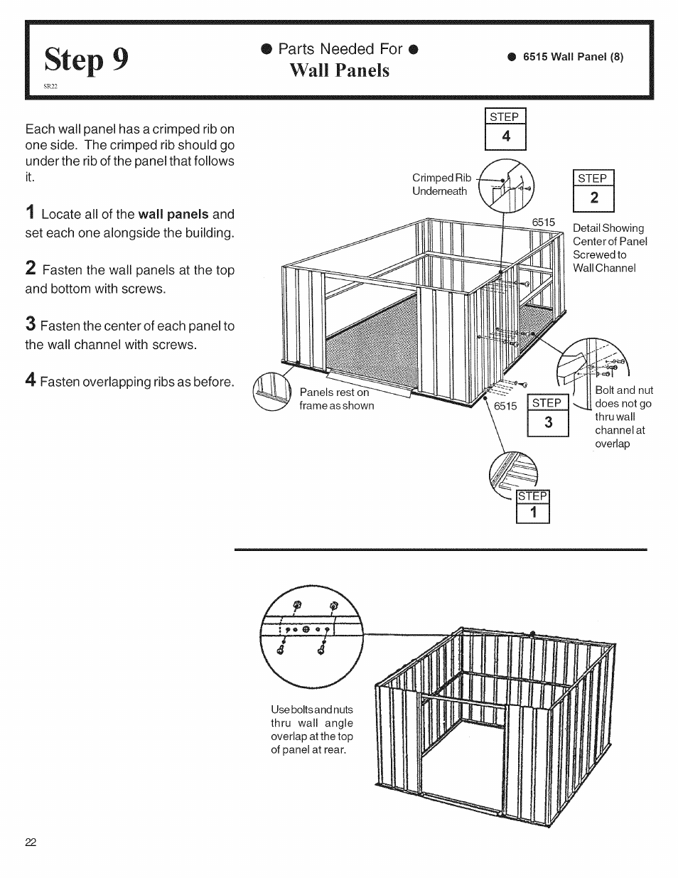 Step 9, Wall panels | Arrow Storage Products 697.68222 User Manual | Page 22 / 34