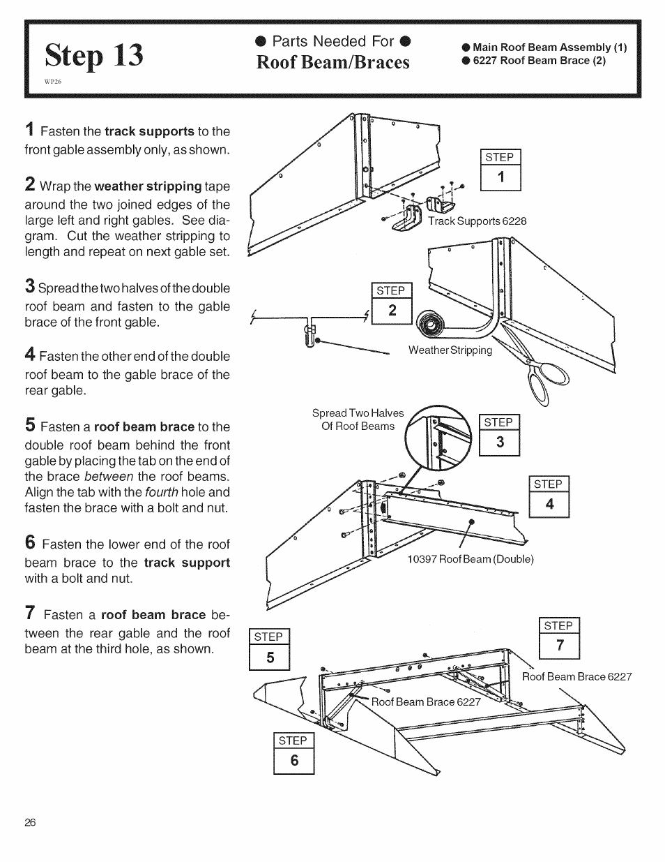 Step 13, Roof beam/braces | Arrow Storage Products 697.68222 User Manual | Page 26 / 34