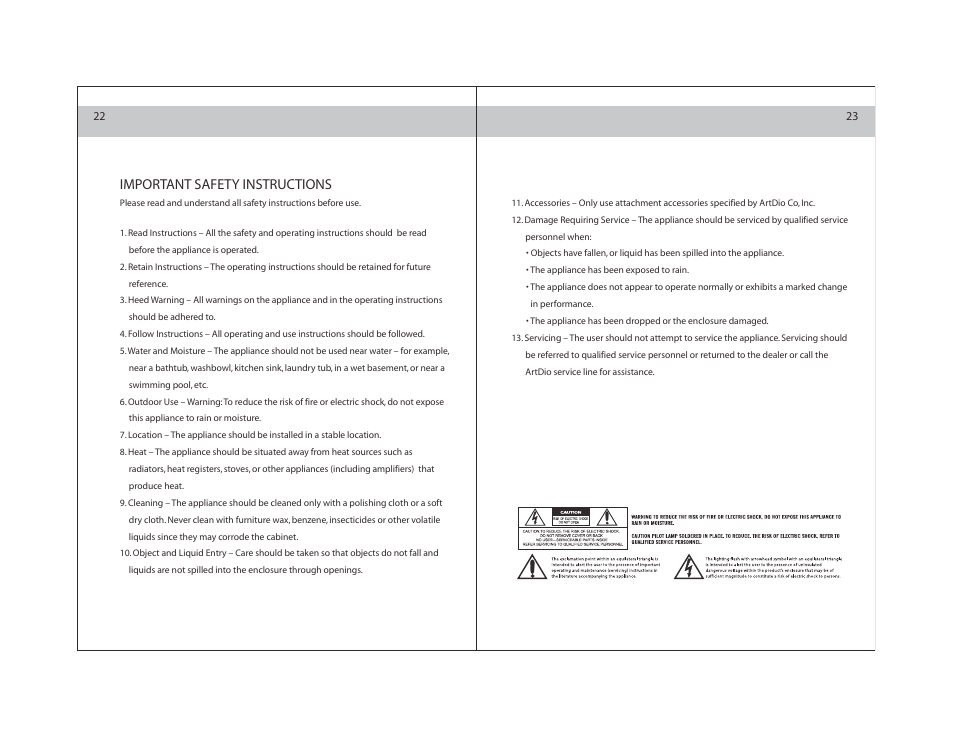 Important safety instructions | ArtDio SS-168B User Manual | Page 12 / 12