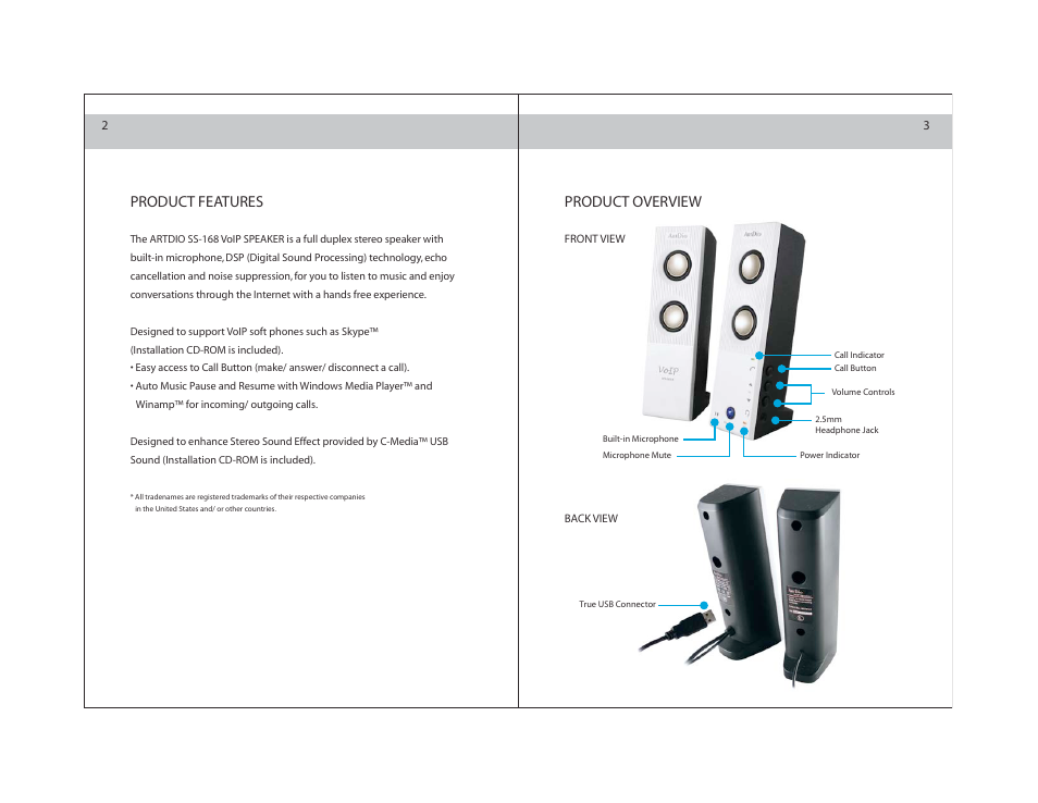 Product features, Product overview | ArtDio SS-168B User Manual | Page 2 / 12