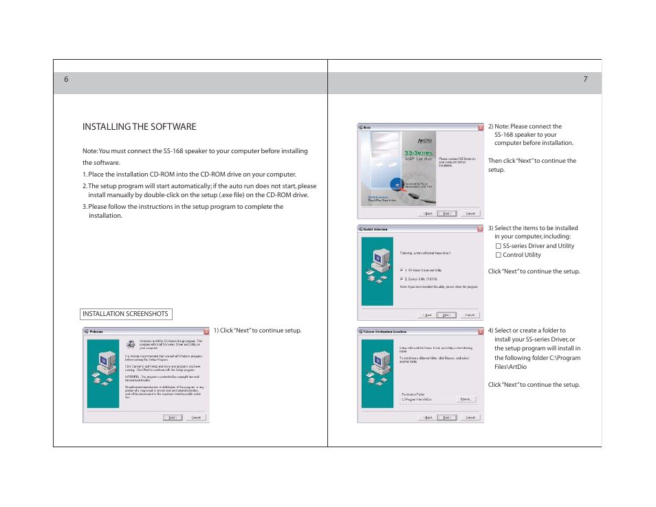 Installing the software | ArtDio SS-168B User Manual | Page 4 / 12