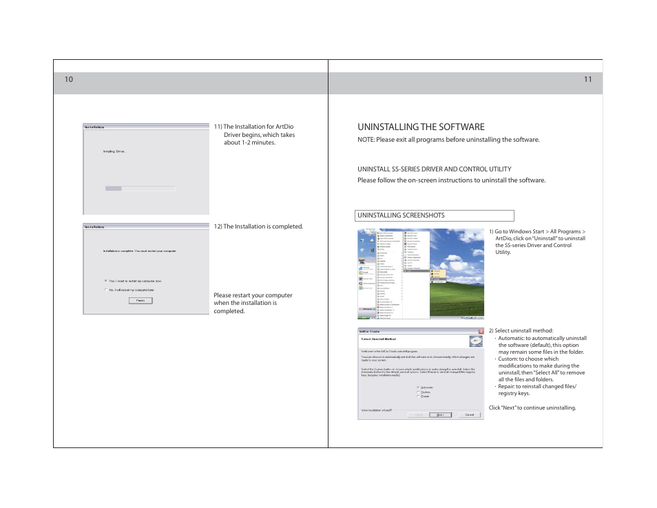 Uninstalling the software | ArtDio SS-168B User Manual | Page 6 / 12