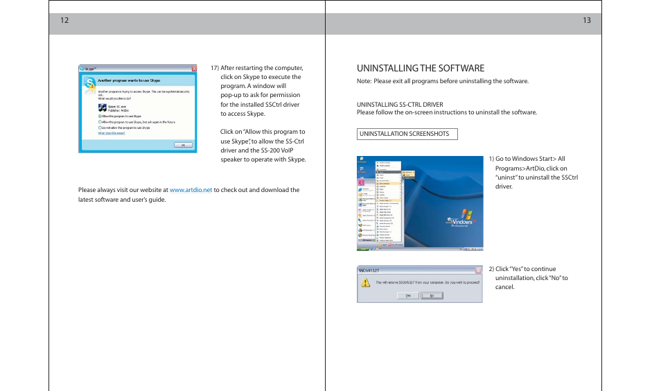 Uninstalling the software | ArtDio SS-200 User Manual | Page 7 / 15