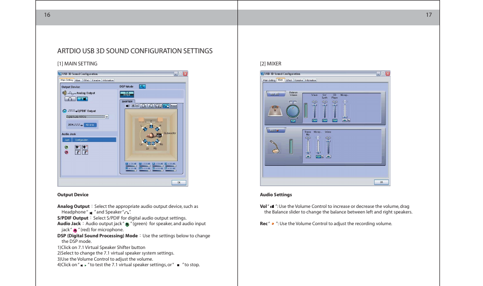 Artdio usb 3d sound configuration settings | ArtDio SS-200 User Manual | Page 9 / 15