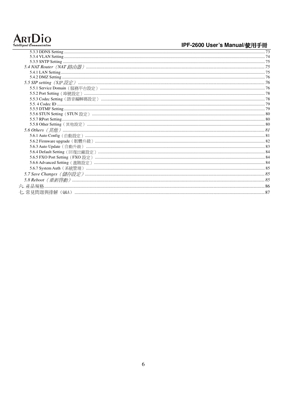 ArtDio IPF-2600 User Manual | Page 6 / 90