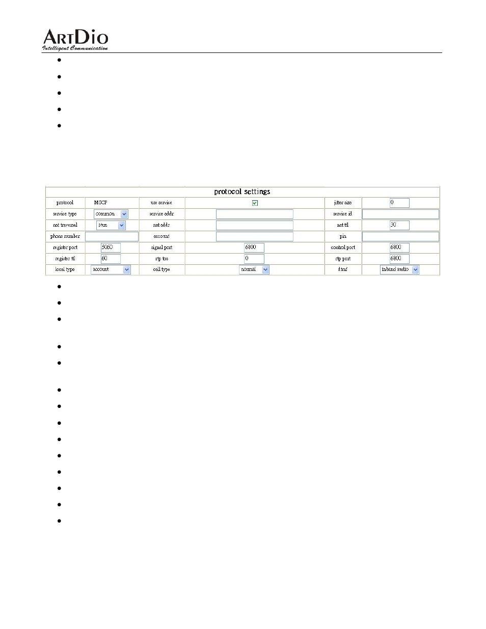3 mgcp web configuration exsample | ArtDio IPF-2000L User Manual | Page 30 / 36