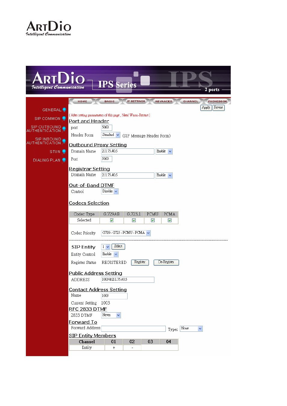 Sip common | ArtDio IPS 1000 User Manual | Page 41 / 59