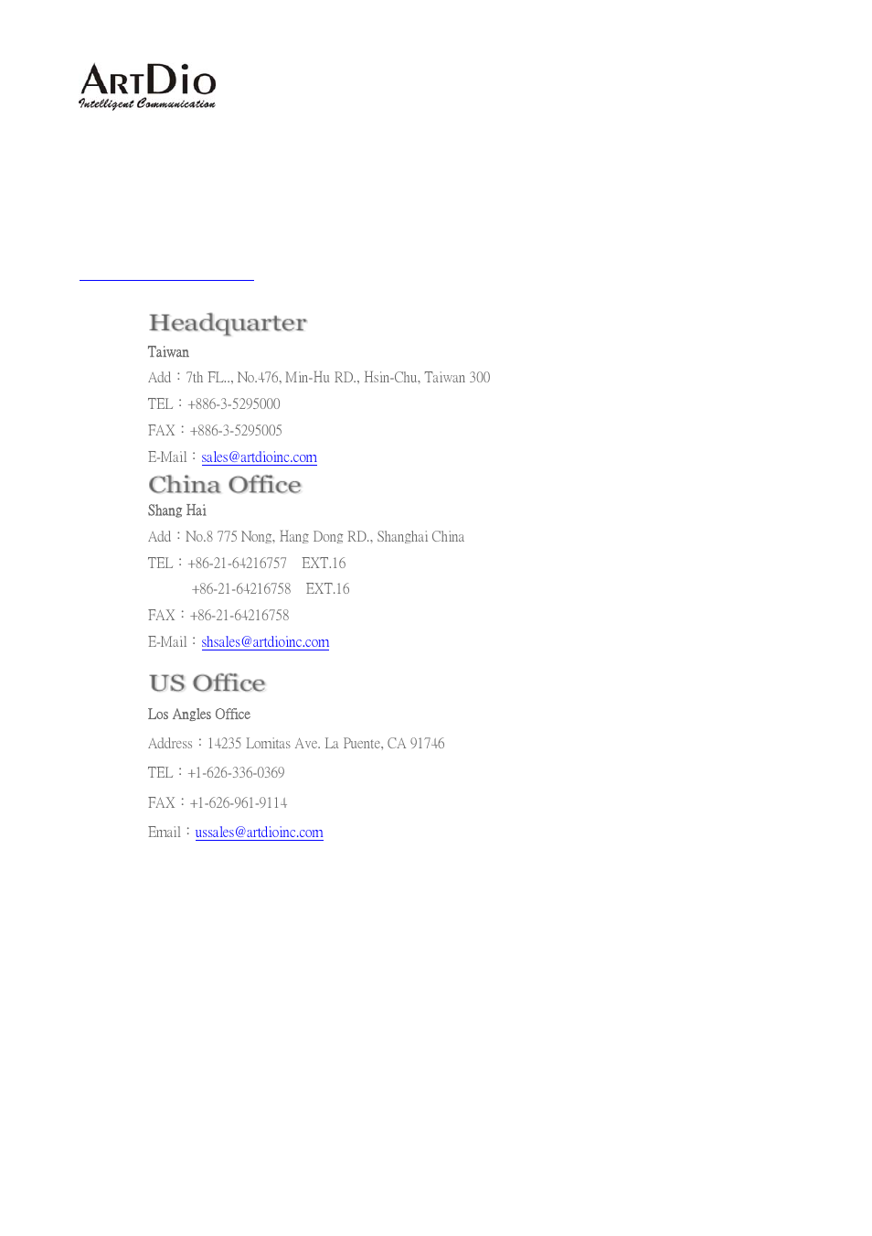 Contact information | ArtDio IPS 1000 User Manual | Page 59 / 59