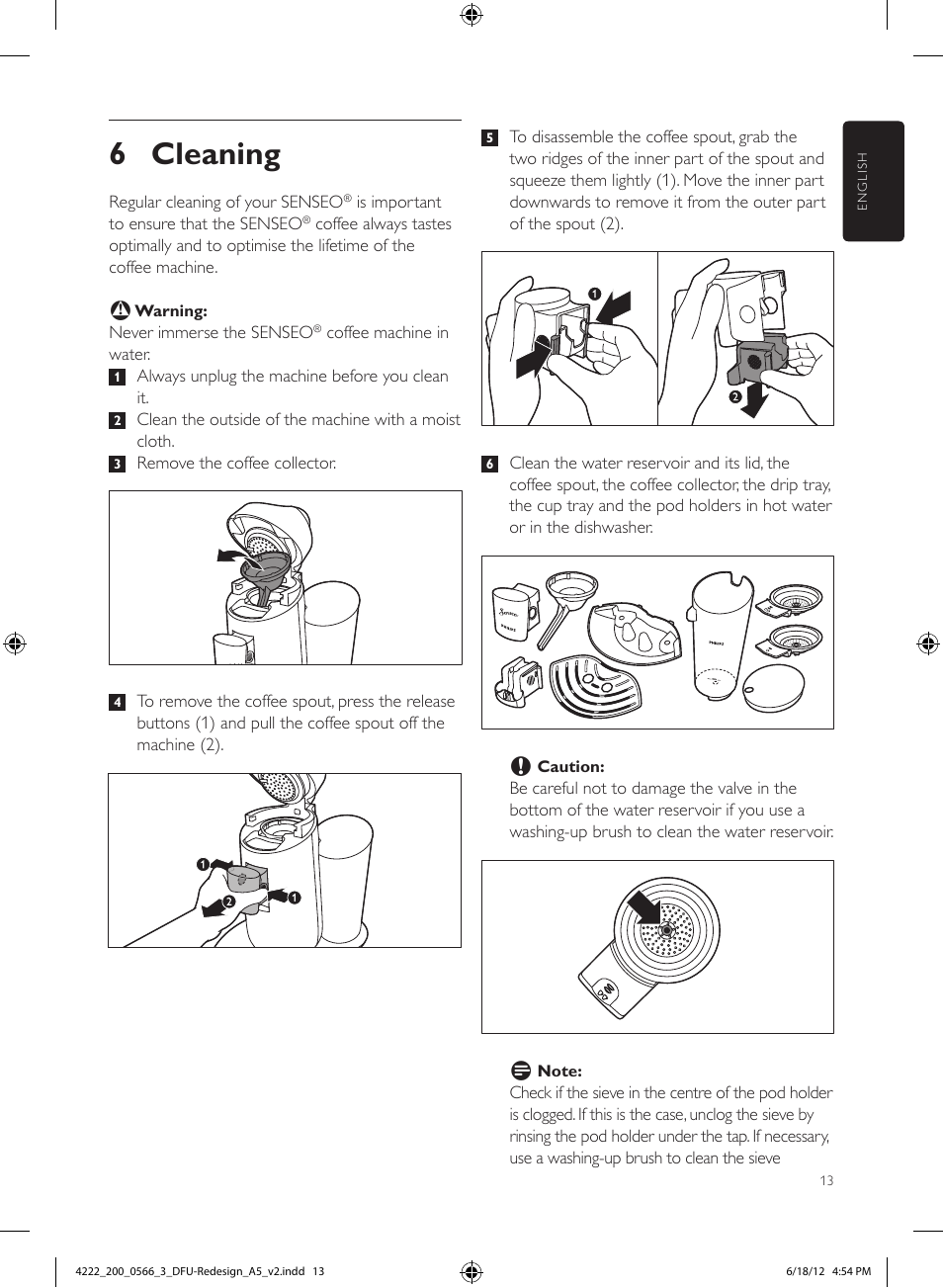 6 cleaning | Philips SENSEO® Twist & Milk Kaffeepadmaschine User Manual | Page 13 / 123