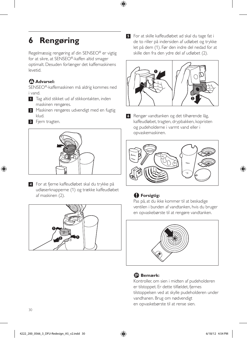 6 rengøring | Philips SENSEO® Twist & Milk Kaffeepadmaschine User Manual | Page 30 / 123