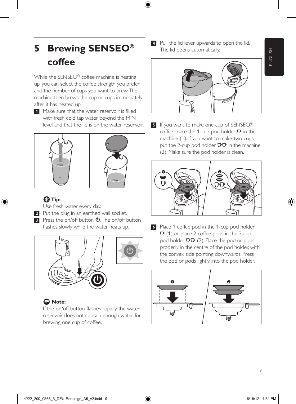 5 brewing senseo, Coffee | Philips SENSEO® Twist & Milk Kaffeepadmaschine User Manual | Page 9 / 123