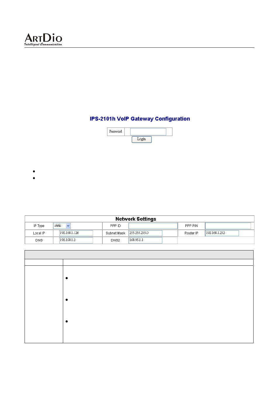 Web configuration, 1 network settings, Network settings | ArtDio IPS-2101h User Manual | Page 12 / 26