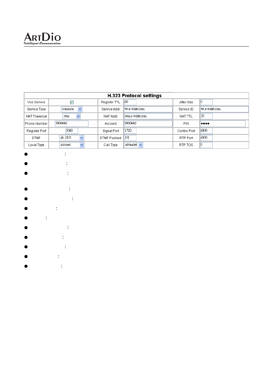 Appendix, 1 h.323 web configuration example | ArtDio IPS-2101h User Manual | Page 23 / 26