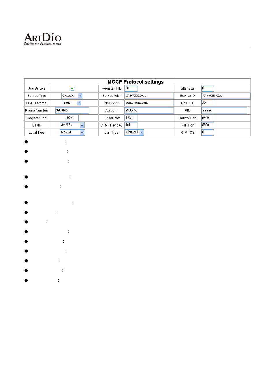 2 mgcp web configuration example | ArtDio IPS-2101h User Manual | Page 24 / 26