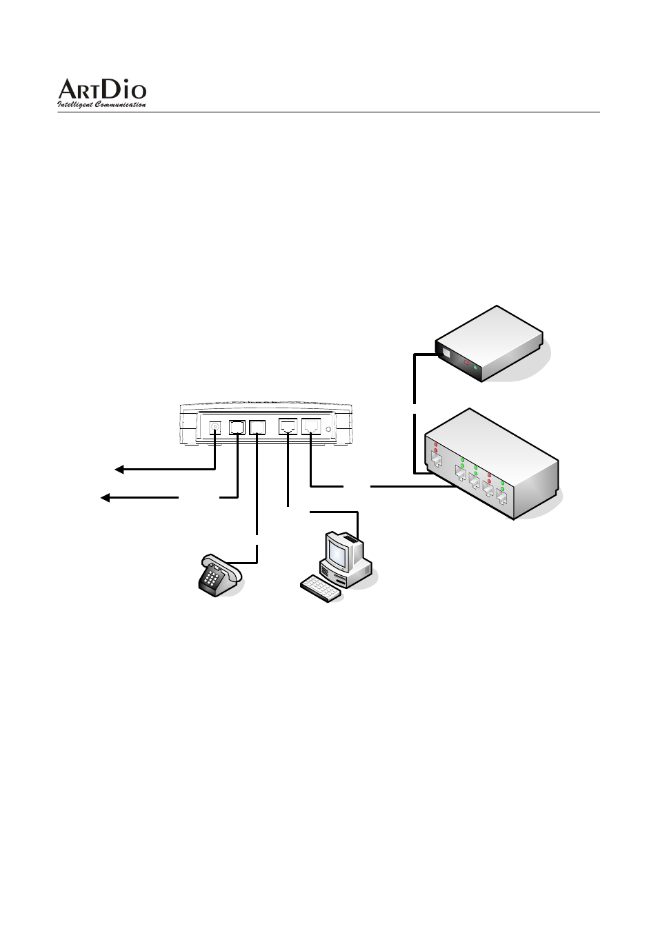 Hardware installation, 1 connection with an ip sharing device or a router, Ips-2101h user manual | Figure 1-2, Adsl modem | ArtDio IPS-2101h User Manual | Page 8 / 26
