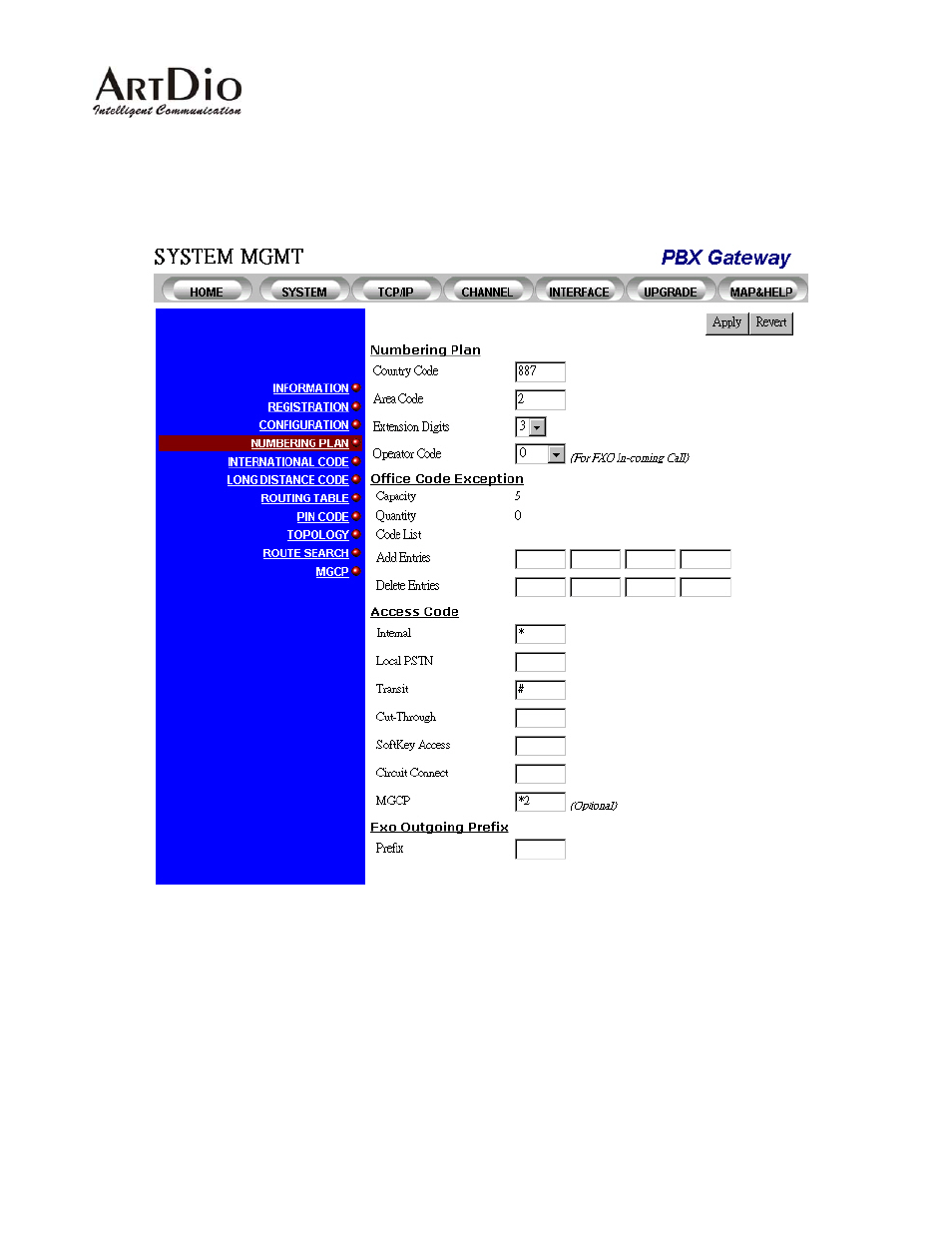 7 numbering plan-web interface | ArtDio IPE 1000 User Manual | Page 45 / 91