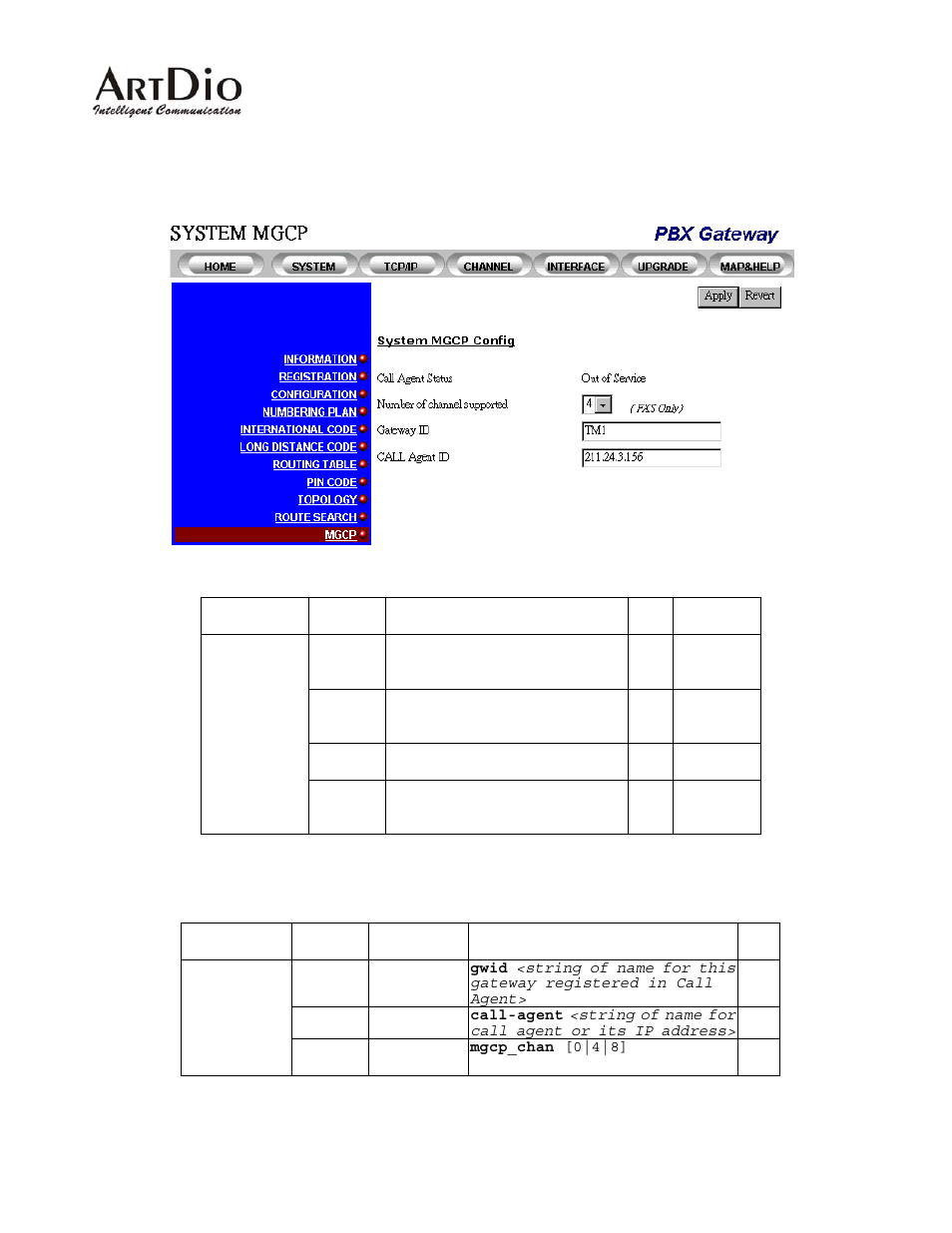 21 mgcp configuration - web interface, 22 mgcp configuration - console interface | ArtDio IPE 1000 User Manual | Page 59 / 91