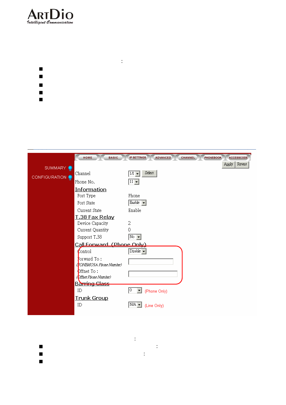 5 call forward | ArtDio IPC 1000 Series User Manual | Page 23 / 67