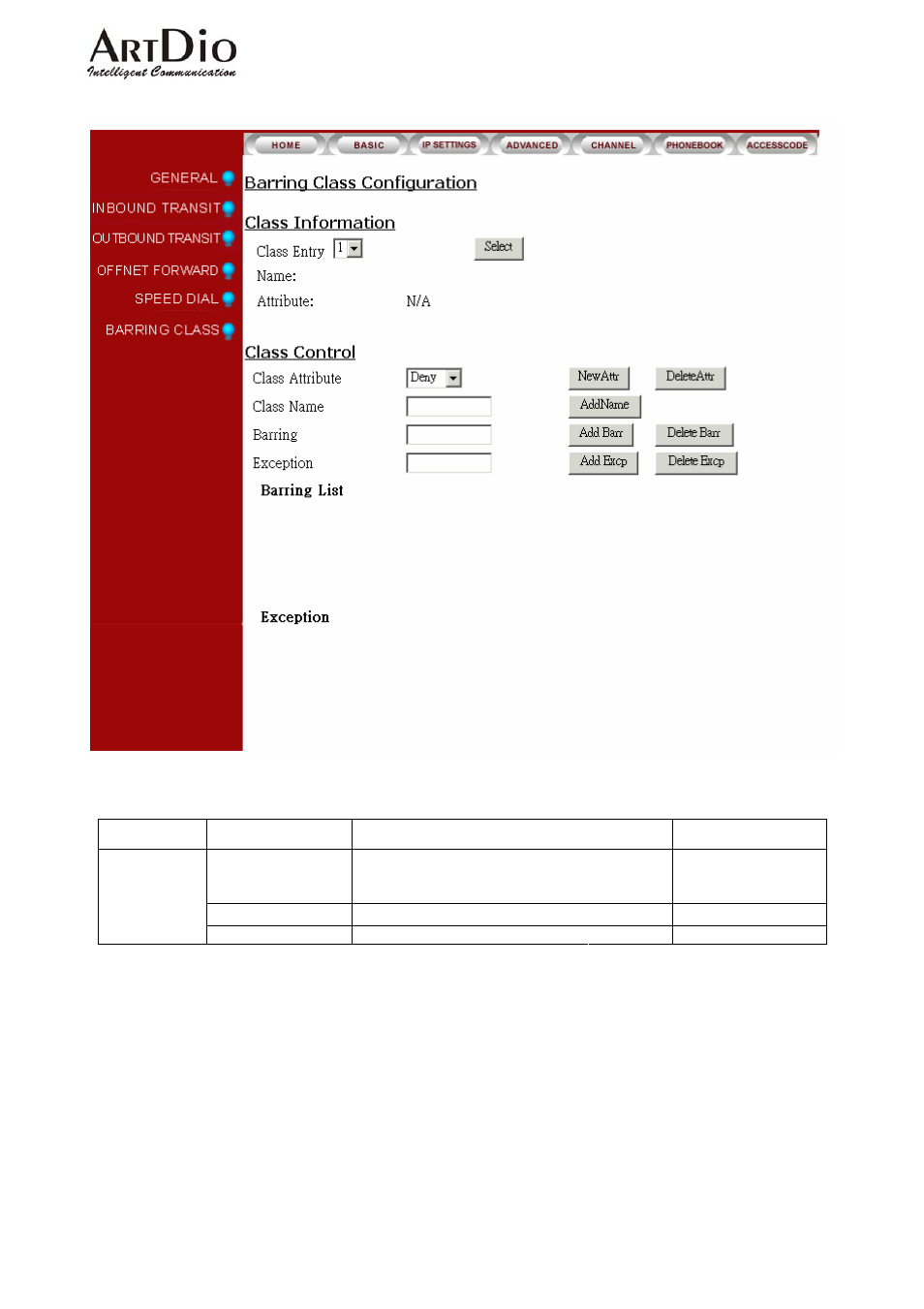 1.6 barring class | ArtDio IPC 1000 Series User Manual | Page 43 / 67