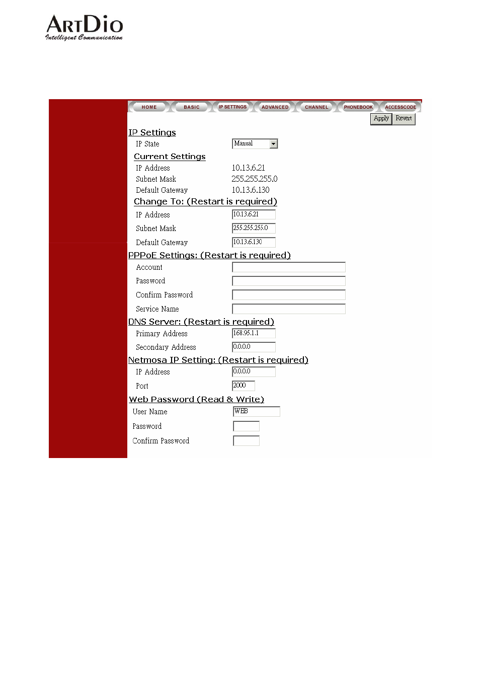 2 ip settings | ArtDio IPC 1000 Series User Manual | Page 45 / 67