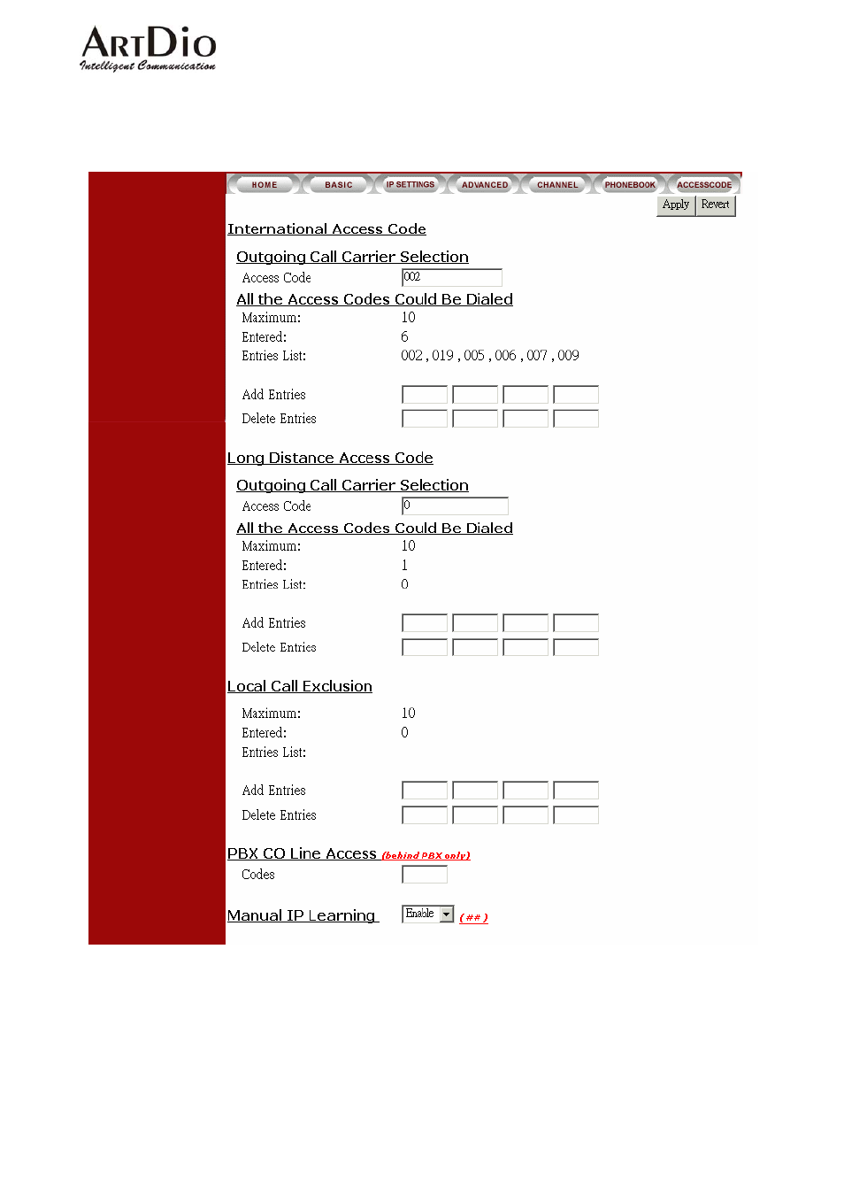 6 access code | ArtDio IPC 1000 Series User Manual | Page 53 / 67