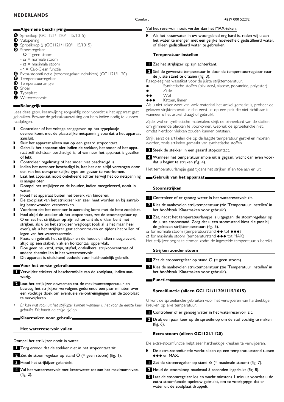 Nederlands | Philips Dampfbügeleisen User Manual | Page 10 / 12