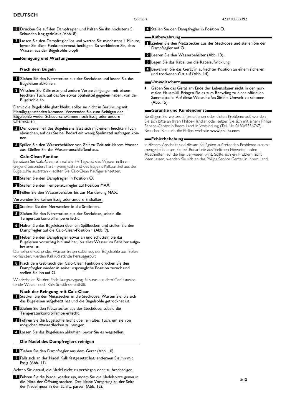 Philips Dampfbügeleisen User Manual | Page 5 / 12