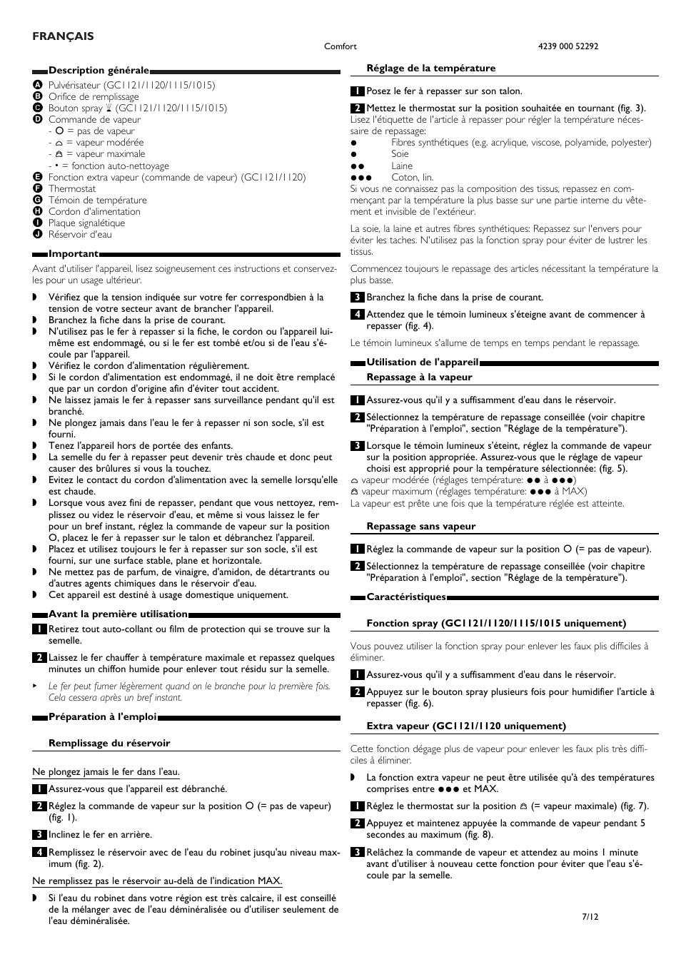 Français | Philips Dampfbügeleisen User Manual | Page 7 / 12