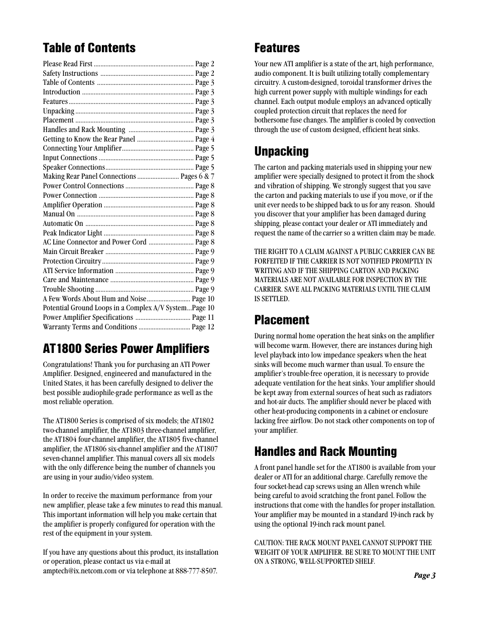 Amplifier Tech AT1800 Series User Manual | Page 3 / 12