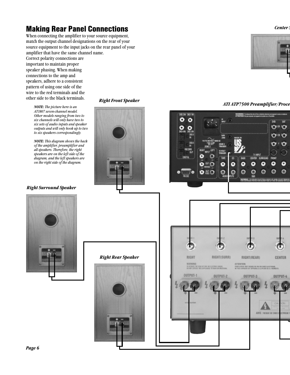 Making rear panel connections | Amplifier Tech AT1800 Series User Manual | Page 6 / 12