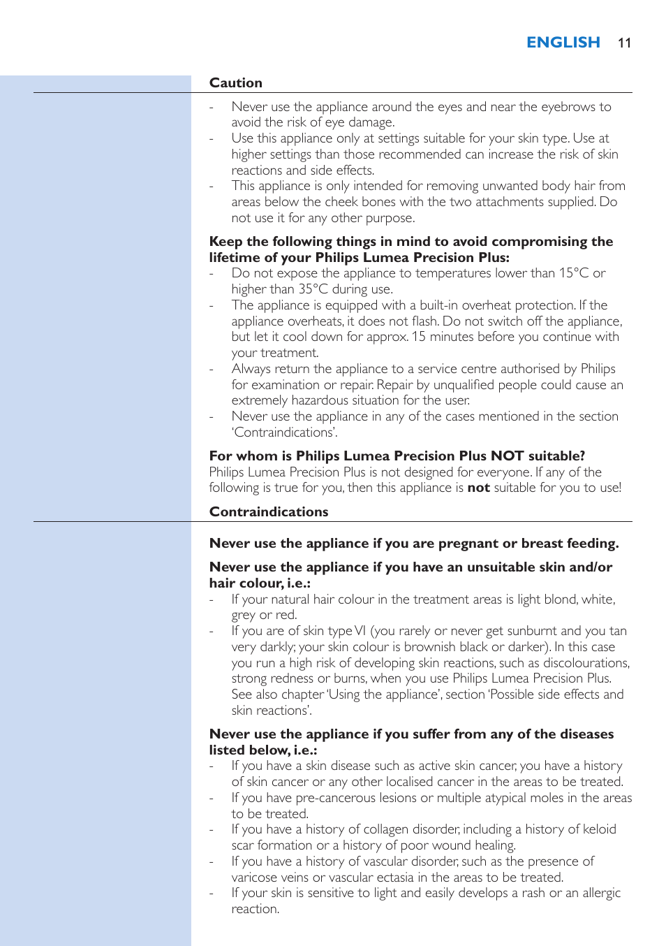 Philips Lumea Precision Plus IPL Haarentfernungssystem User Manual | Page 11 / 118
