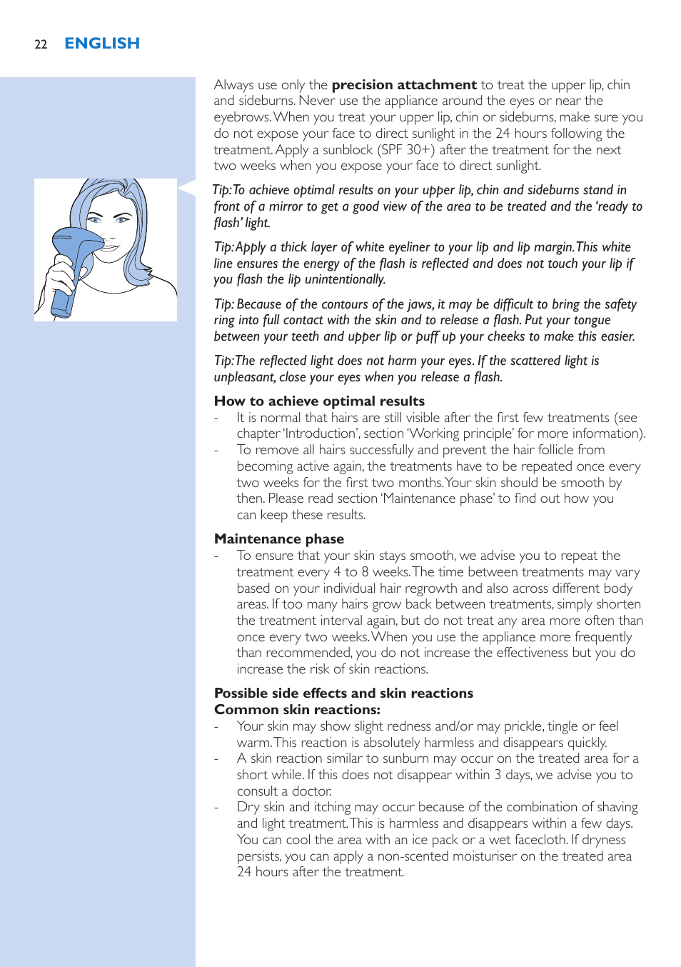 Philips Lumea Precision Plus IPL Haarentfernungssystem User Manual | Page 22 / 118