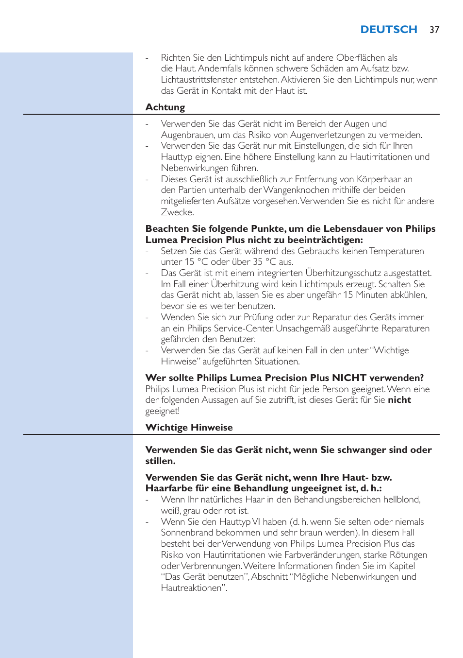 Philips Lumea Precision Plus IPL Haarentfernungssystem User Manual | Page 37 / 118