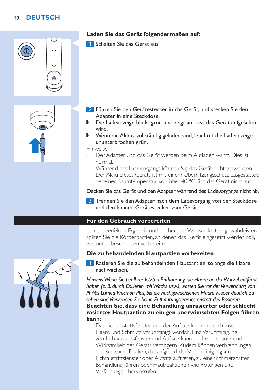 Philips Lumea Precision Plus IPL Haarentfernungssystem User Manual | Page 40 / 118