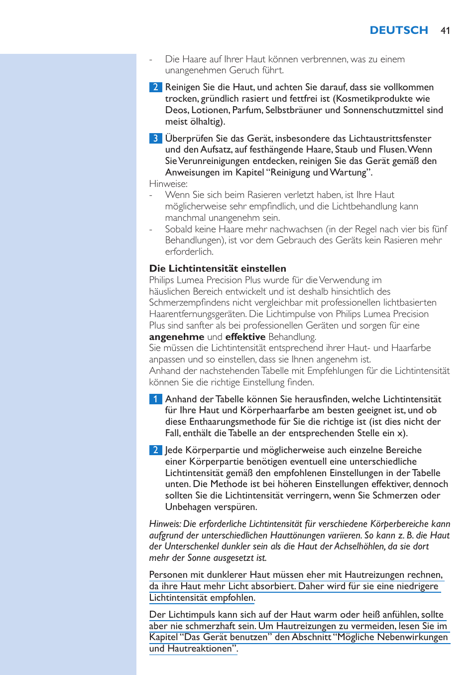 Philips Lumea Precision Plus IPL Haarentfernungssystem User Manual | Page 41 / 118