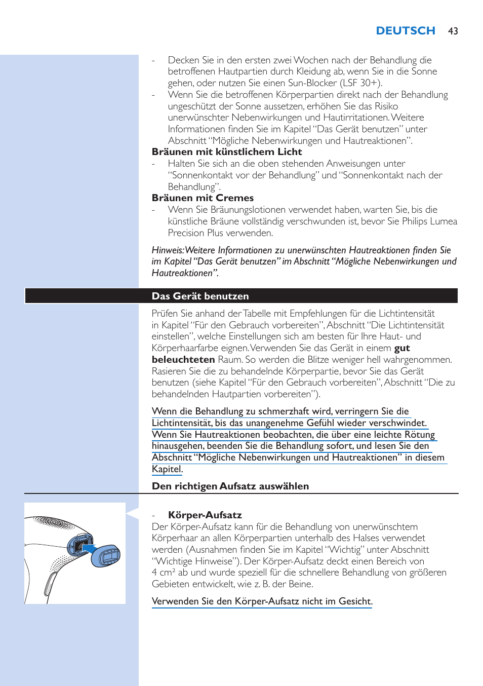 Philips Lumea Precision Plus IPL Haarentfernungssystem User Manual | Page 43 / 118