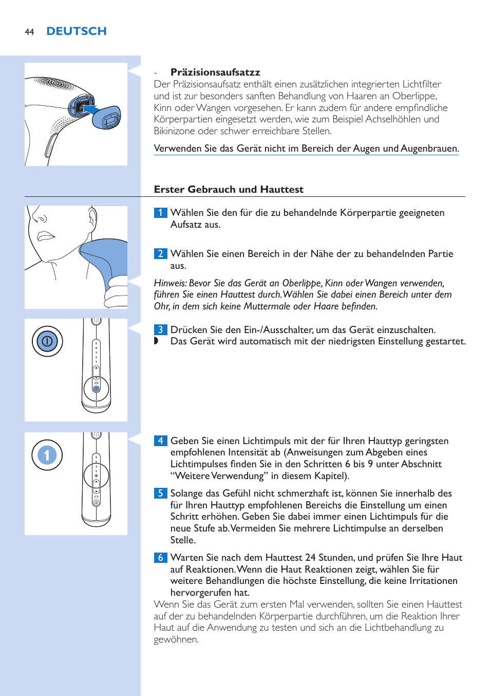 Philips Lumea Precision Plus IPL Haarentfernungssystem User Manual | Page 44 / 118