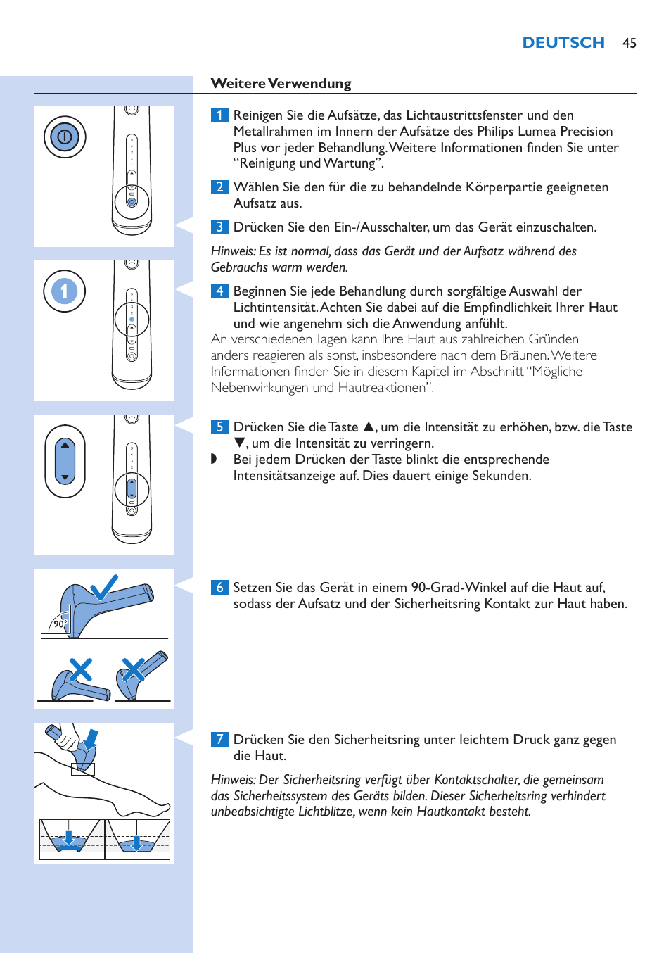 Philips Lumea Precision Plus IPL Haarentfernungssystem User Manual | Page 45 / 118