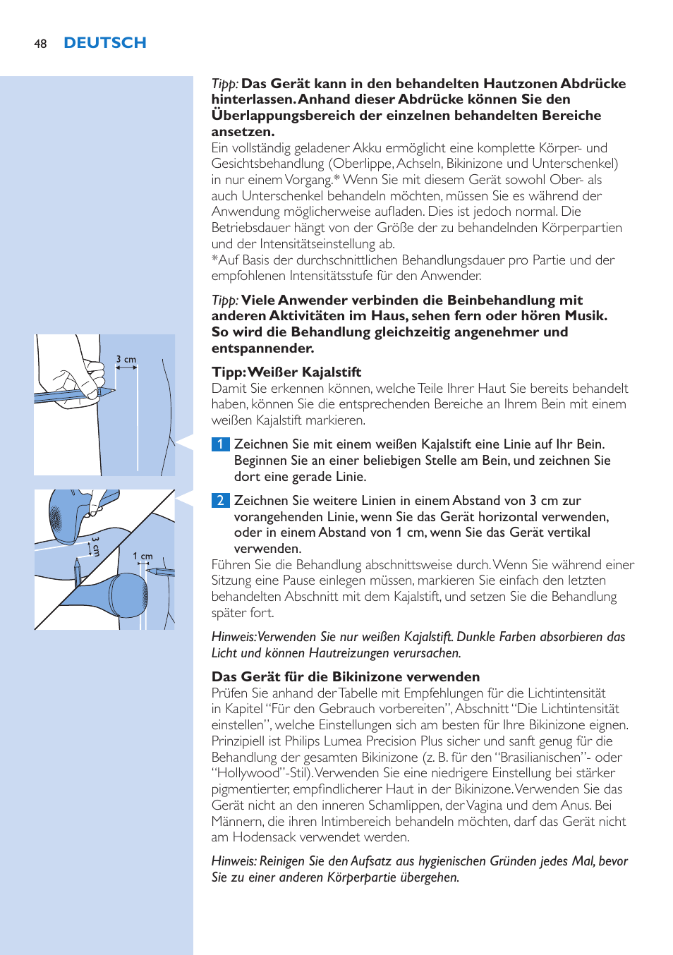 Philips Lumea Precision Plus IPL Haarentfernungssystem User Manual | Page 48 / 118