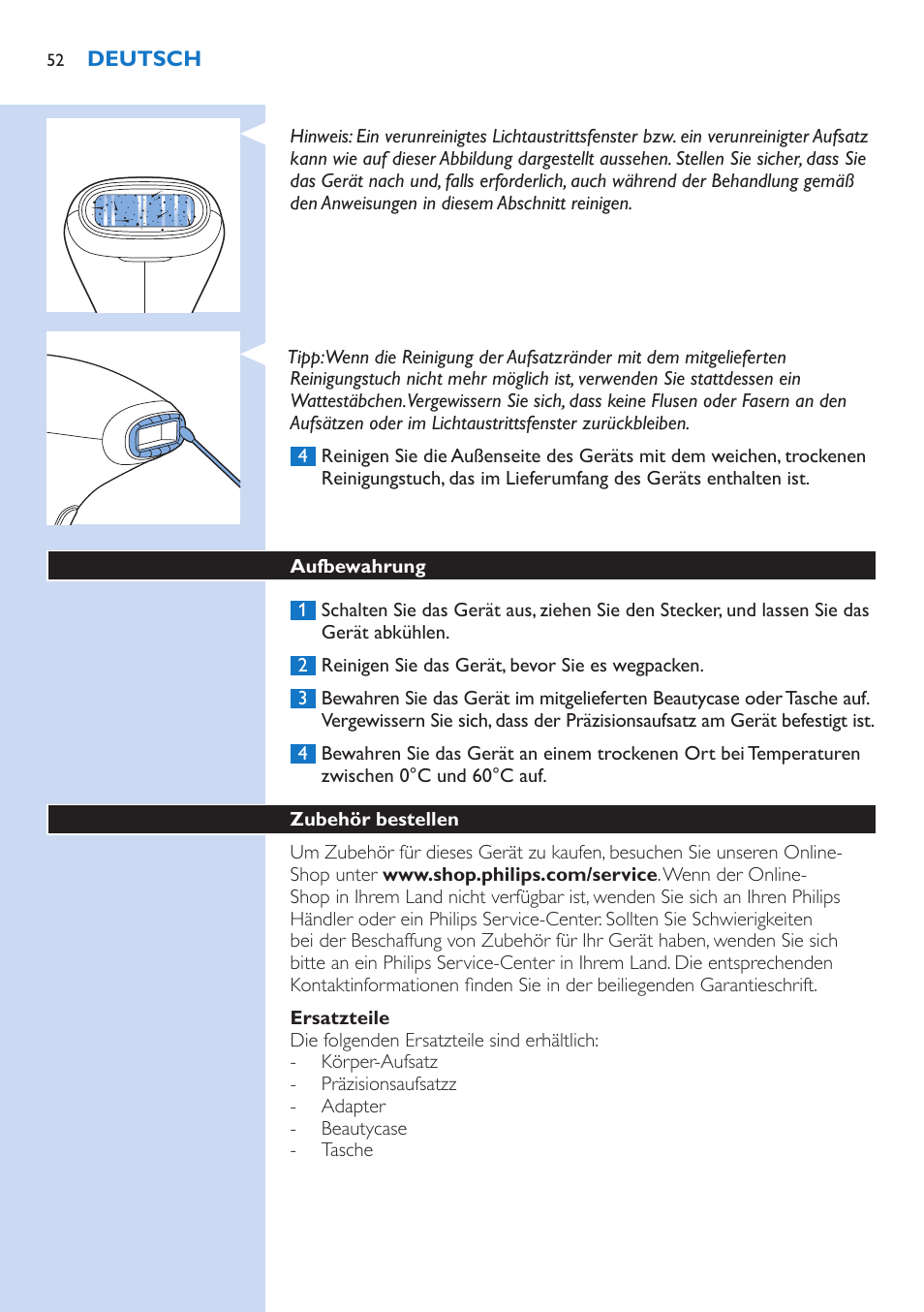 Philips Lumea Precision Plus IPL Haarentfernungssystem User Manual | Page 52 / 118