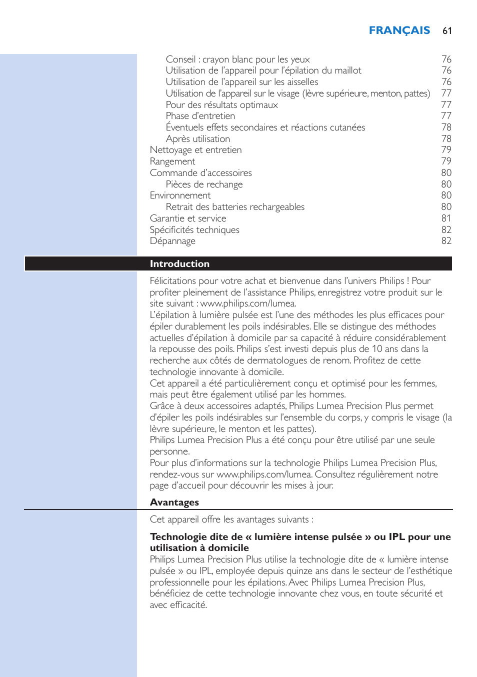 Philips Lumea Precision Plus IPL Haarentfernungssystem User Manual | Page 61 / 118