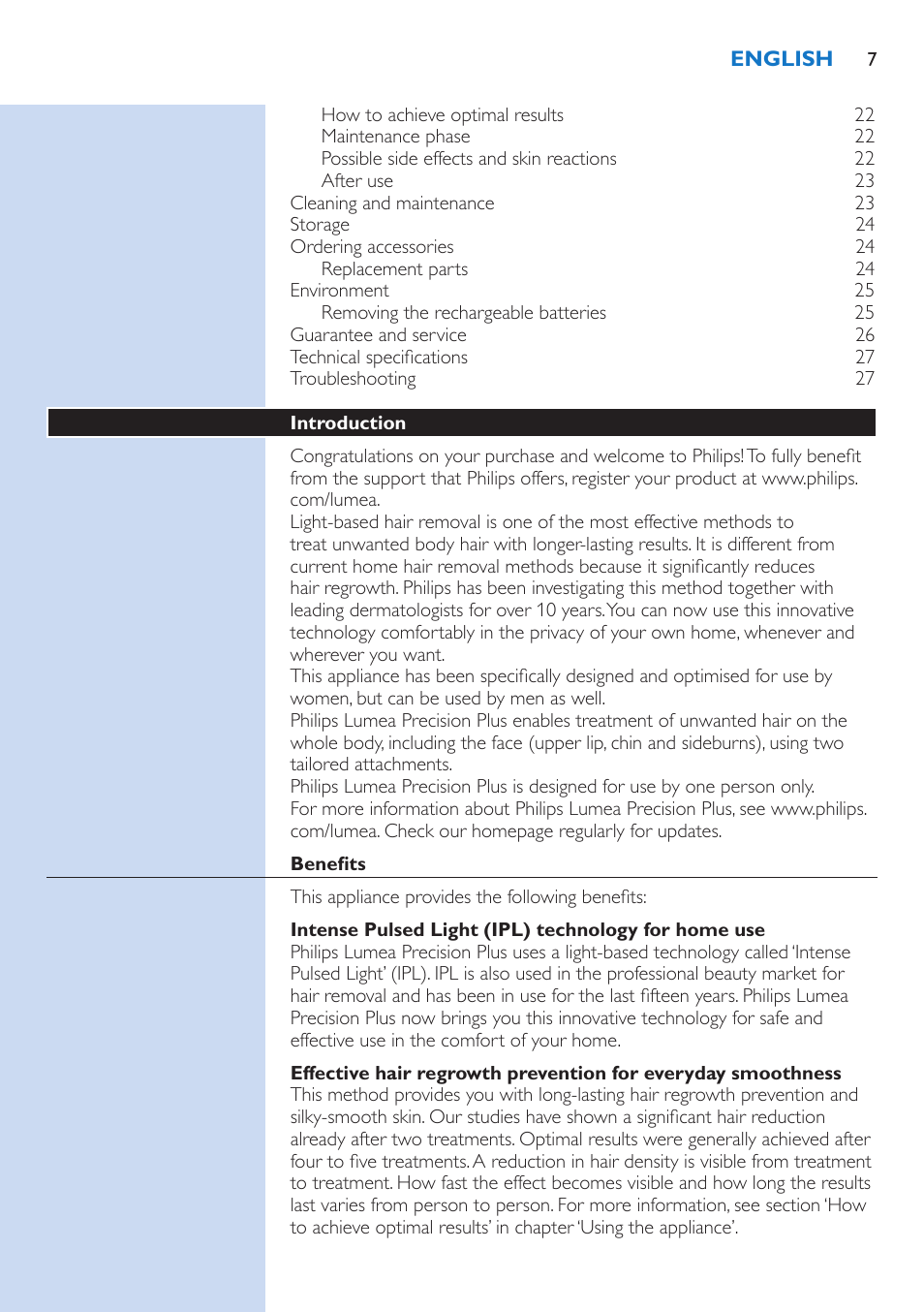 Philips Lumea Precision Plus IPL Haarentfernungssystem User Manual | Page 7 / 118