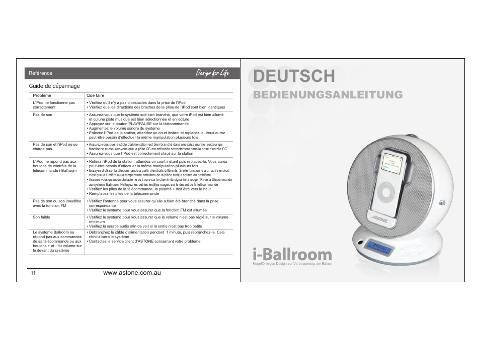 I-ballroom_manual_p12.pdf, Deutsch, Bedienungsanleitung | Astone Holdings Pty high quality speaker system User Manual | Page 13 / 24