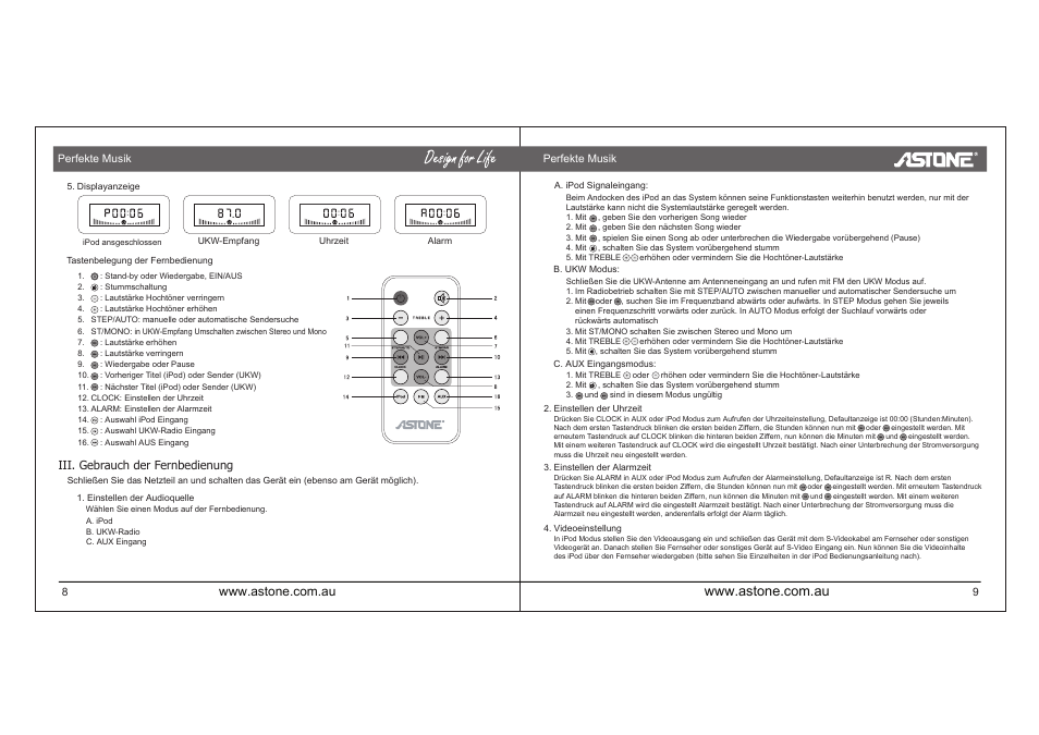 I-ballroom_manual_p16.pdf, Iii. gebrauch der fernbedienung | Astone Holdings Pty high quality speaker system User Manual | Page 17 / 24