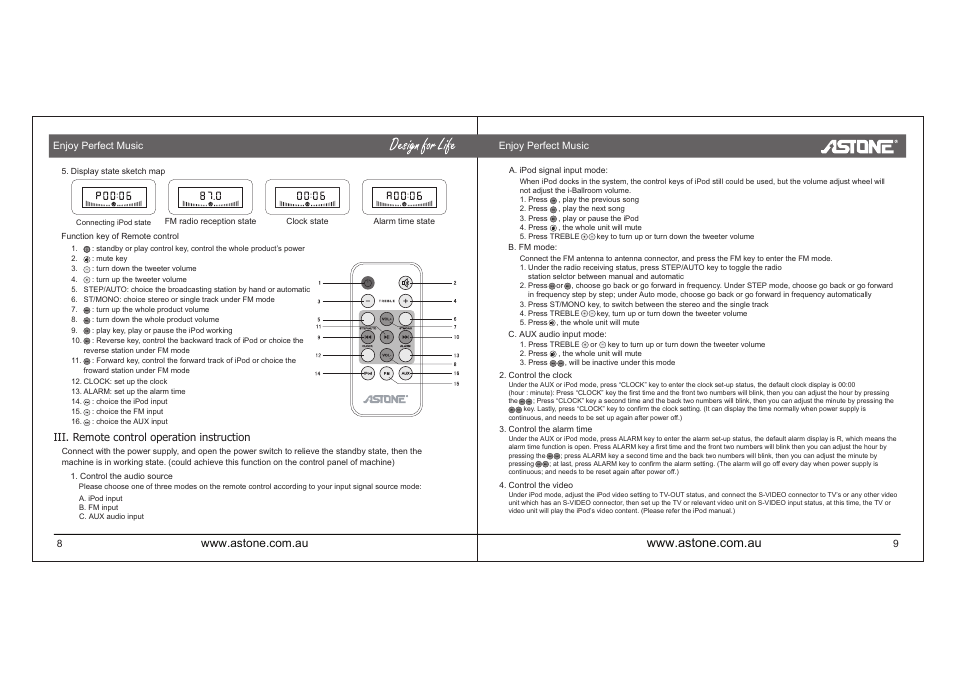 I-ballroom_manual_p05.pdf, Iii. remote control operation instruction | Astone Holdings Pty high quality speaker system User Manual | Page 6 / 24