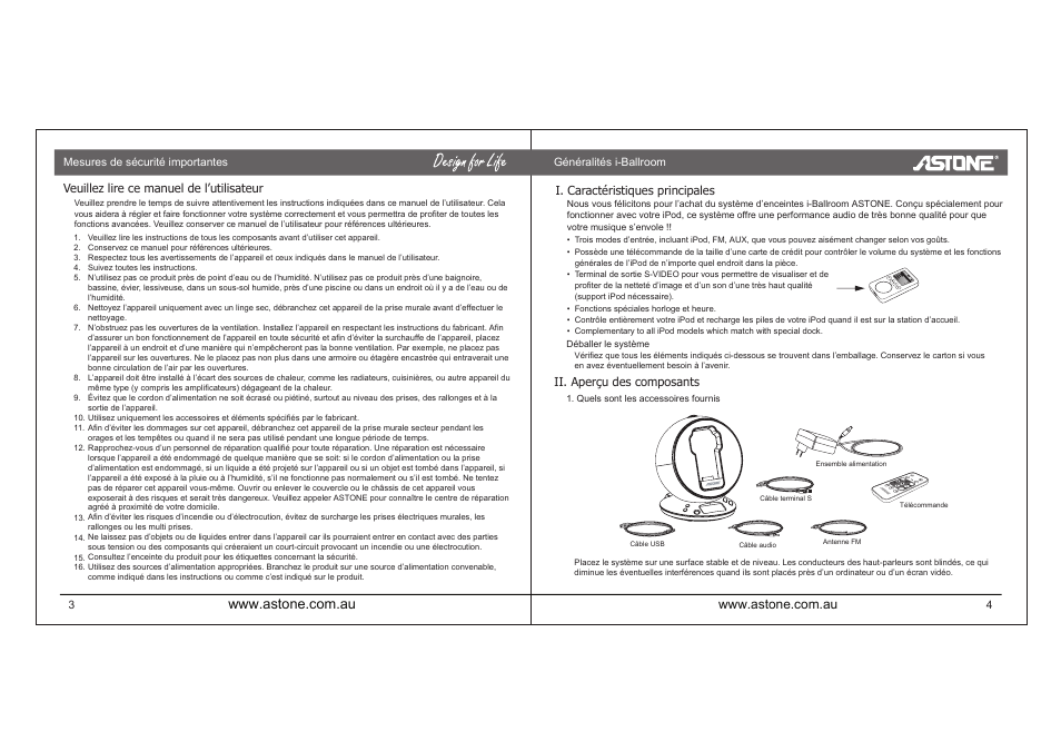 I-ballroom_manual_p08.pdf, Veuillez lire ce manuel de l’utilisateur, I. caractéristiques principales | Ii. aperçu des composants | Astone Holdings Pty high quality speaker system User Manual | Page 9 / 24