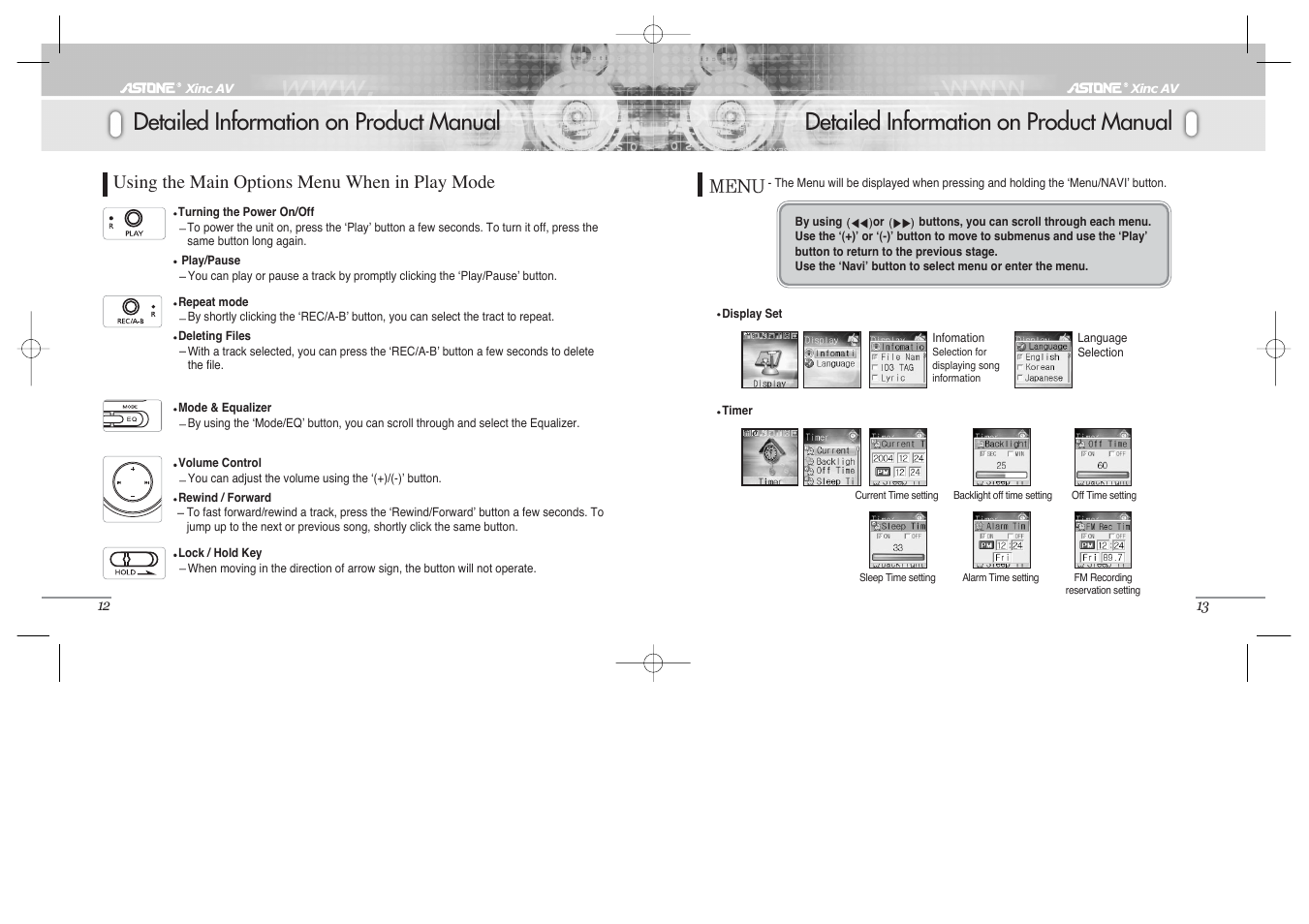 Detailed information on product manual, Using the main options menu when in play mode | Astone Holdings Pty Xinc AV Mini A/V Theater User Manual | Page 6 / 10