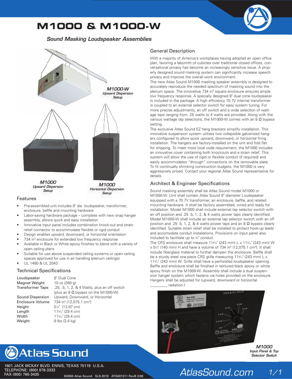 Atlas Sound M1000 User Manual | 1 page