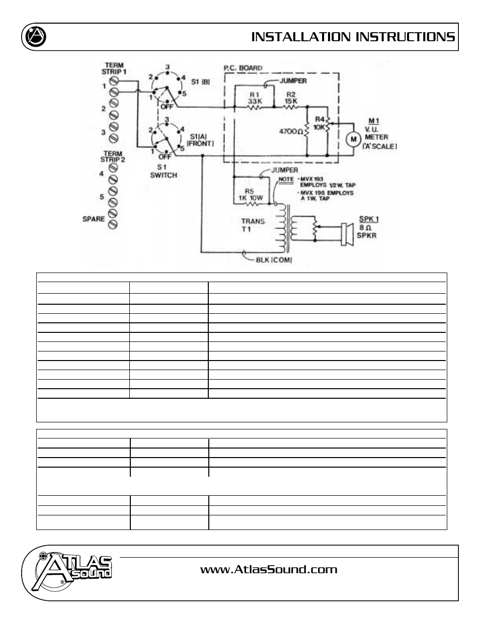 Installation instructions | Atlas Sound MVX-193 User Manual | Page 2 / 2